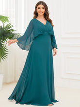 Load image into Gallery viewer, Color=Teal | Deep V Neck A Line Long Sleeves Wholesale Mother of the Bride Dresses-Teal 4