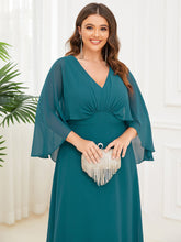 Load image into Gallery viewer, Color=Teal | Deep V Neck A Line Long Sleeves Wholesale Mother of the Bride Dresses-Teal 5