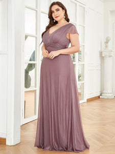 Color=Orchid | A Line Deep V Neck Floor Length Wholesale Mother of Bridesmaid Dresses-Orchid 3
