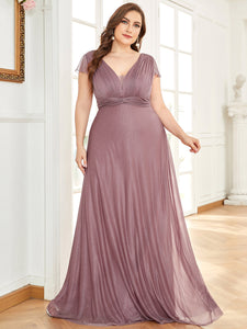 Color=Orchid | A Line Deep V Neck Floor Length Wholesale Mother of Bridesmaid Dresses-Orchid 4