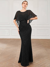 Load image into Gallery viewer, Color=Black | Fishtail Ruffles Sleeves Wholesale Mother of Bridesmaid Dresses-Black 4