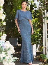 Load image into Gallery viewer, Color=Dusty Navy | Fishtail Ruffles Sleeves Wholesale Mother of Bridesmaid Dresses-Dusty Navy 4