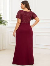 Load image into Gallery viewer, Color=Burgundy | Short Sleeves V Neck Fishtail Wholesale Mother of the Bride Dresses-Burgundy 2