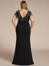 Load image into Gallery viewer, Color=Black | Plus Split Sequin Wholesale Evening Dresses With Tassel-Black 2