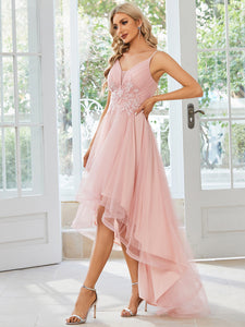 Color=Pink | High Low Mesh Appliques Wholesale Prom Dresses EO01746-Pink 3