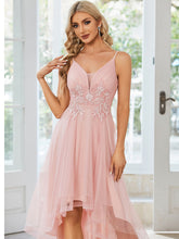 Load image into Gallery viewer, Color=Pink | High Low Mesh Appliques Wholesale Prom Dresses EO01746-Pink 5