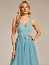 Load image into Gallery viewer, Color=Dusty blue | Pretty High Low V Neck Tulle Wholesale Prom Dresses-Dusty blue 5