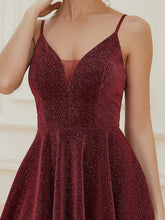 Load image into Gallery viewer, Color=Burgundy | Shiny Spaghetti Strap Short A Line Prom Dress-Burgundy 5