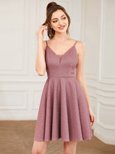 Load image into Gallery viewer, Color=Orchid | Shiny Spaghetti Strap Short A Line Prom Dress-Orchid 2