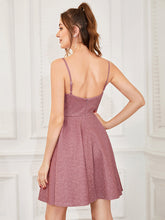 Load image into Gallery viewer, Color=Orchid | Shiny Spaghetti Strap Short A Line Prom Dress-Orchid 3