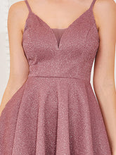 Load image into Gallery viewer, Color=Orchid | Shiny Spaghetti Strap Short A Line Prom Dress-Orchid 5