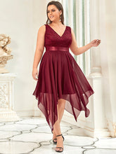 Load image into Gallery viewer, Color=Burgundy | Plus Size Deep V Neck Asymmetrical Hem Sleeveless Wholesale Dresses-Burgundy 3