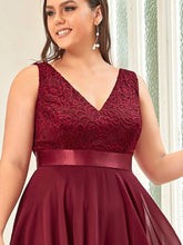 Load image into Gallery viewer, Color=Burgundy | Plus Size Deep V Neck Asymmetrical Hem Sleeveless Wholesale Dresses-Burgundy 5