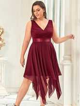 Load image into Gallery viewer, Color=Burgundy | Plus Size Deep V Neck Asymmetrical Hem Sleeveless Wholesale Dresses-Burgundy 1