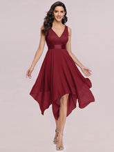 Load image into Gallery viewer, Color=Burgundy | Stunning Wholesale V Neck Lace & Chiffon Prom Dress For Women-Burgundy 7