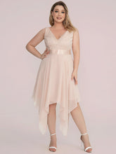 Load image into Gallery viewer, Color=Blush | Plus Size Deep V Neck Asymmetrical Hem Sleeveless Wholesale Dresses-Blush 6