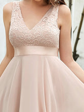 Load image into Gallery viewer, Color=Blush | Stunning Wholesale V Neck Lace & Chiffon Prom Dress For Women-Purple Blush 5