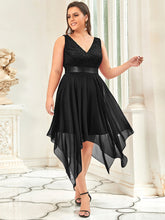 Load image into Gallery viewer, Color=Black | Plus Size Deep V Neck Asymmetrical Hem Sleeveless Wholesale Dresses-Black 3