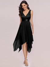 Load image into Gallery viewer, Color=Black | Deep V Neck Asymmetrical Hem Sleeveless Wholesale Dresses-Black 4