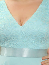Load image into Gallery viewer, Color=Sky Blue | Plus Size Deep V Neck Asymmetrical Hem Sleeveless Wholesale Dresses-Sky Blue 5