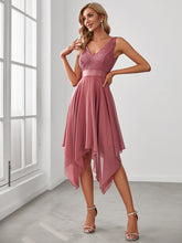 Load image into Gallery viewer, Color=Cameo Brown | Plus Size Deep V Neck Asymmetrical Hem Sleeveless Wholesale Dresses-Cameo Brown 4