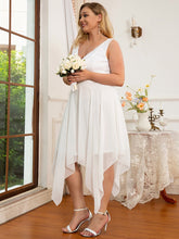 Load image into Gallery viewer, Color=Cream | Plus Size Deep V Neck Asymmetrical Hem Sleeveless Wholesale Dresses-Cream 4