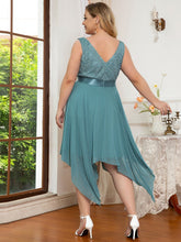 Load image into Gallery viewer, Color=Dusty blue | Plus Size Deep V Neck Asymmetrical Hem Sleeveless Wholesale Dresses-Dusty blue 2