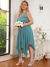 Load image into Gallery viewer, Color=Dusty blue | Plus Size Deep V Neck Asymmetrical Hem Sleeveless Wholesale Dresses-Dusty blue 3