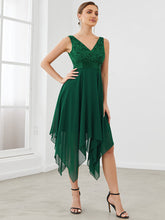Load image into Gallery viewer, Color=Dark Green | Deep V Neck Asymmetrical Hem Sleeveless Wholesale Dresses-Dark Green 3