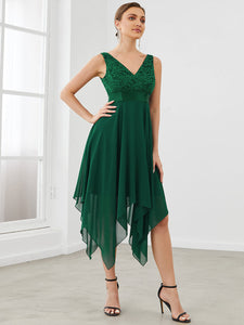 Color=Dark Green | Deep V Neck Asymmetrical Hem Sleeveless Wholesale Dresses-Dark Green 3