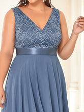 Load image into Gallery viewer, Color=Dusty Navy | Plus Size Deep V Neck Asymmetrical Hem Sleeveless Wholesale Dresses-Dusty Navy 5