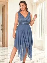 Load image into Gallery viewer, Color=Dusty Navy | Plus Size Deep V Neck Asymmetrical Hem Sleeveless Wholesale Dresses-Dusty Navy 1
