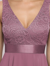 Load image into Gallery viewer, Color=Orchid | Stunning Wholesale V Neck Lace & Chiffon Prom Dress For Women-Orchid 7