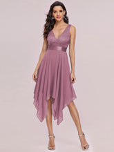 Load image into Gallery viewer, Color=Orchid | Stunning Wholesale V Neck Lace & Chiffon Prom Dress For Women-Orchid 4