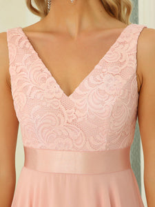Color=Pink | Deep V Neck Asymmetrical Hem Sleeveless Wholesale Dresses-Pink 5