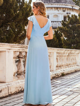Load image into Gallery viewer, Color=Sky Blue | Cute V Neck Wholesale Bridesmaid Dress With Ruffles-Sky Blue 2