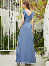 Load image into Gallery viewer, Color=Dusty Navy | Cute V Neck Wholesale Bridesmaid Dress With Ruffles-Dusty Navy 2
