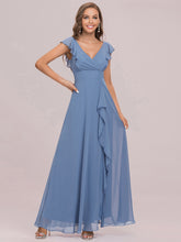 Load image into Gallery viewer, Color=Dusty Navy | Cute V Neck Wholesale Bridesmaid Dress With Ruffles-Dusty Navy 7