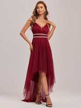 Load image into Gallery viewer, Color=Burgundy | Modest Wholesale High-Low Tulle Prom Dress For Women-Burgundy 7