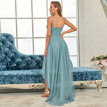 Load image into Gallery viewer, Color=Dusty blue | Modest Wholesale High-Low Tulle Prom Dress For Women-Dusty Blue  2