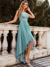 Load image into Gallery viewer, Color=Dusty blue | Modest Wholesale High-Low Tulle Prom Dress For Women-Dusty Blue  7