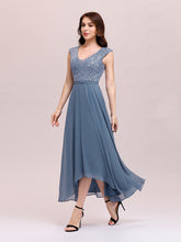 Load image into Gallery viewer, Color=Dusty Navy | Trendy V Neck High Waist Chiffon Cocktail Dress Wholesale-Dusty Navy 4
