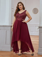 Load image into Gallery viewer, Color=Burgundy | Elegant Paillette & Chiffon V-Neck A-Line Sleeveless Plus Size Evening Dresses-Burgundy 1