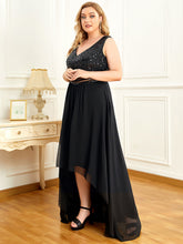 Load image into Gallery viewer, Color=Black | Elegant Paillette & Chiffon V-Neck A-Line Sleeveless Plus Size Evening Dresses-Black 4