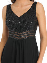 Load image into Gallery viewer, Color=Black | Elegant Paillette & Chiffon V-Neck A-Line Sleeveless Plus Size Evening Dresses-Black 5