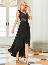 Load image into Gallery viewer, Color=Black | Elegant Paillette & Chiffon V-Neck A-Line Sleeveless Plus Size Evening Dresses-Black 3