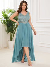 Load image into Gallery viewer, Color=Dusty Blue | Elegant Paillette & Chiffon V-Neck A-Line Sleeveless Plus Size Evening Dresses-Dusty Blue 3