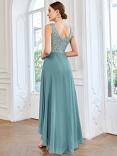 Load image into Gallery viewer, Color=Dusty Blue | Elegant Paillette & Chiffon V-Neck A-Line Sleeveless Plus Size Evening Dresses-Dusty Blue 2