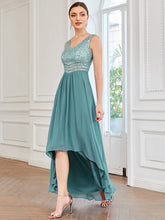Load image into Gallery viewer, Color=Dusty Blue | Elegant Paillette & Chiffon V-Neck A-Line Sleeveless Plus Size Evening Dresses-Dusty Blue 3