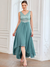 Load image into Gallery viewer, Color=Dusty Blue | Elegant Paillette & Chiffon V-Neck A-Line Sleeveless Plus Size Evening Dresses-Dusty Blue 4